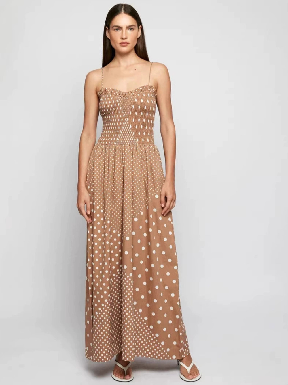 Zara Polka Dot High Waist Flared Maxi Dress Vacation Style
